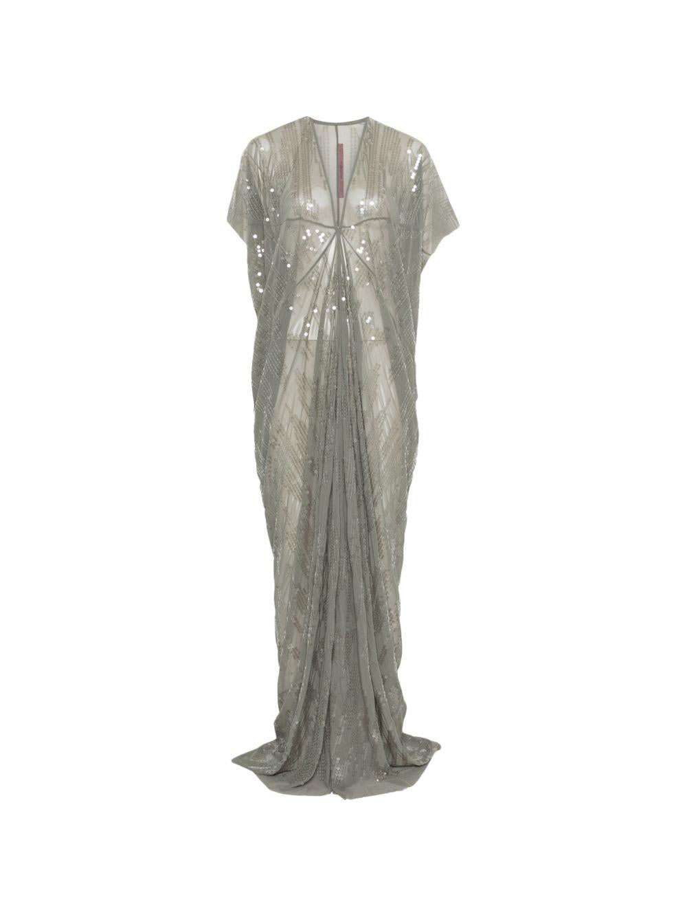 Abito lungo con scollo a V e decorazioni di paillettes in grigio Rick owens lilies - donna 