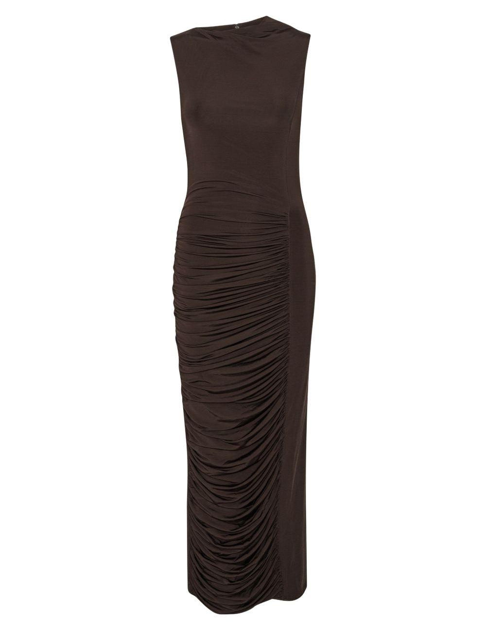 Abito midi con ruches in marrone Rotate holiday - donna 