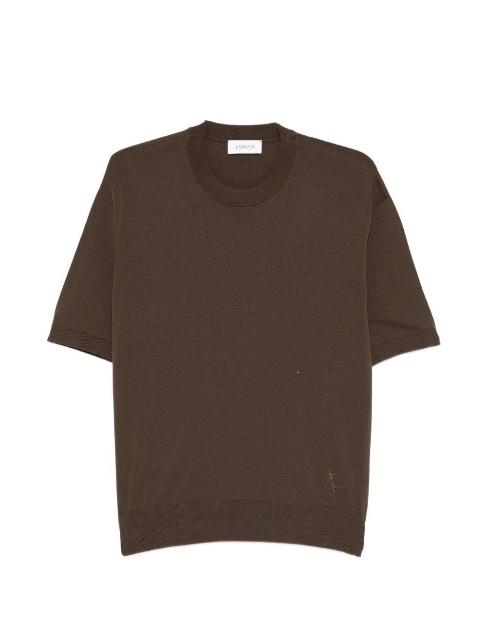 T-shirt girocollo con logo ricamato in marrone Laneus - uomo 