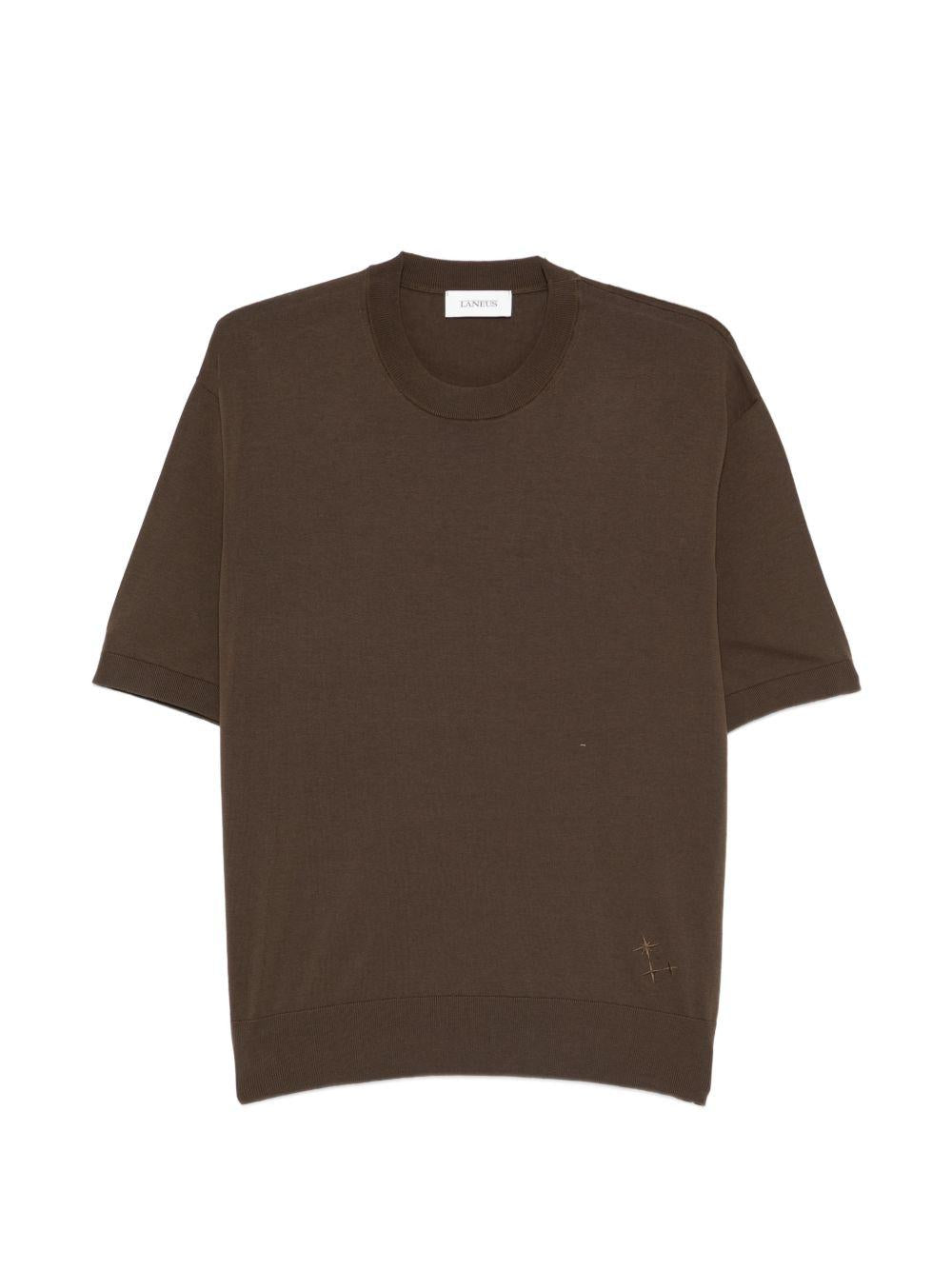 T-shirt girocollo con logo ricamato in marrone Laneus - uomo 