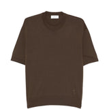 T-shirt girocollo con logo ricamato in marrone Laneus - uomo 