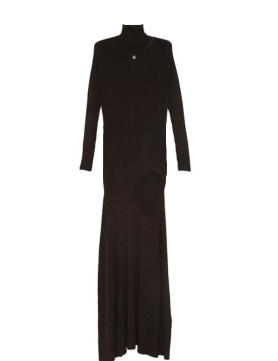 Abito lungo a coste con spacco in marrone Coperni - donna 