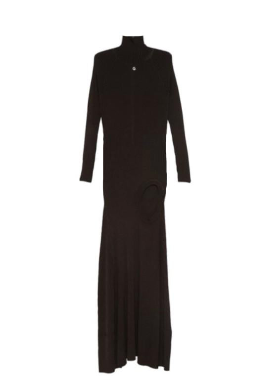 Abito lungo a coste con spacco in marrone Coperni - donna 