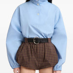 Camicia in popeline a collo alto in celeste 