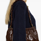 Borsa in pelle arricciata marrone 
