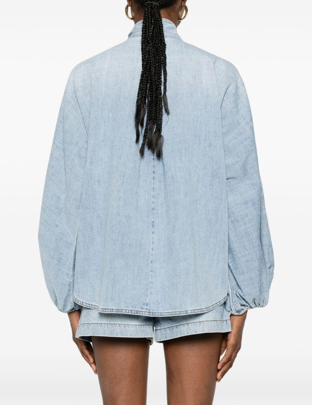 Camicia denim Indra con fiocco in azzurro 