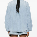 Camicia denim Indra con fiocco in azzurro 