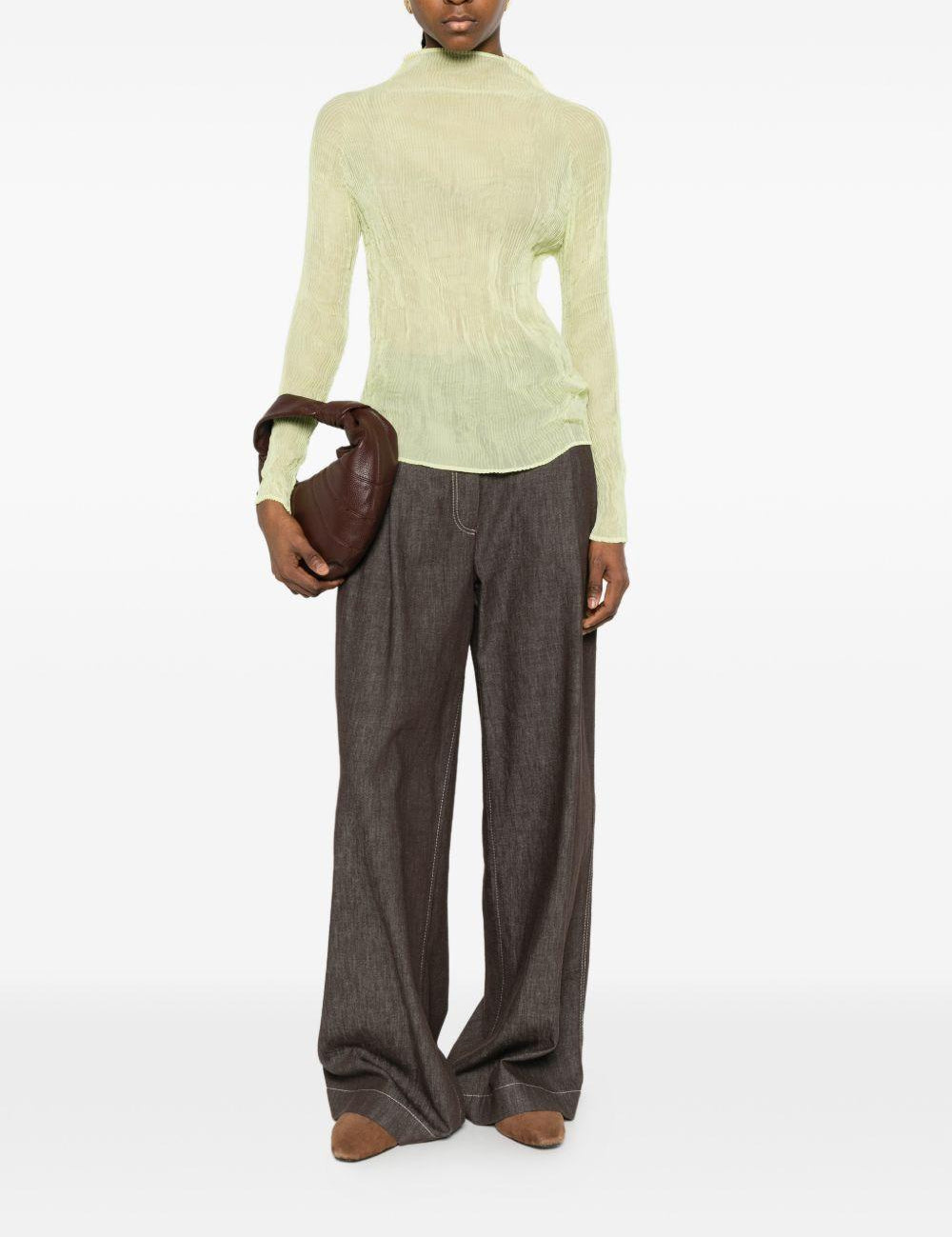 Top a maniche lunghe con design plissettato in verde lime Issey miyake  - donna 
