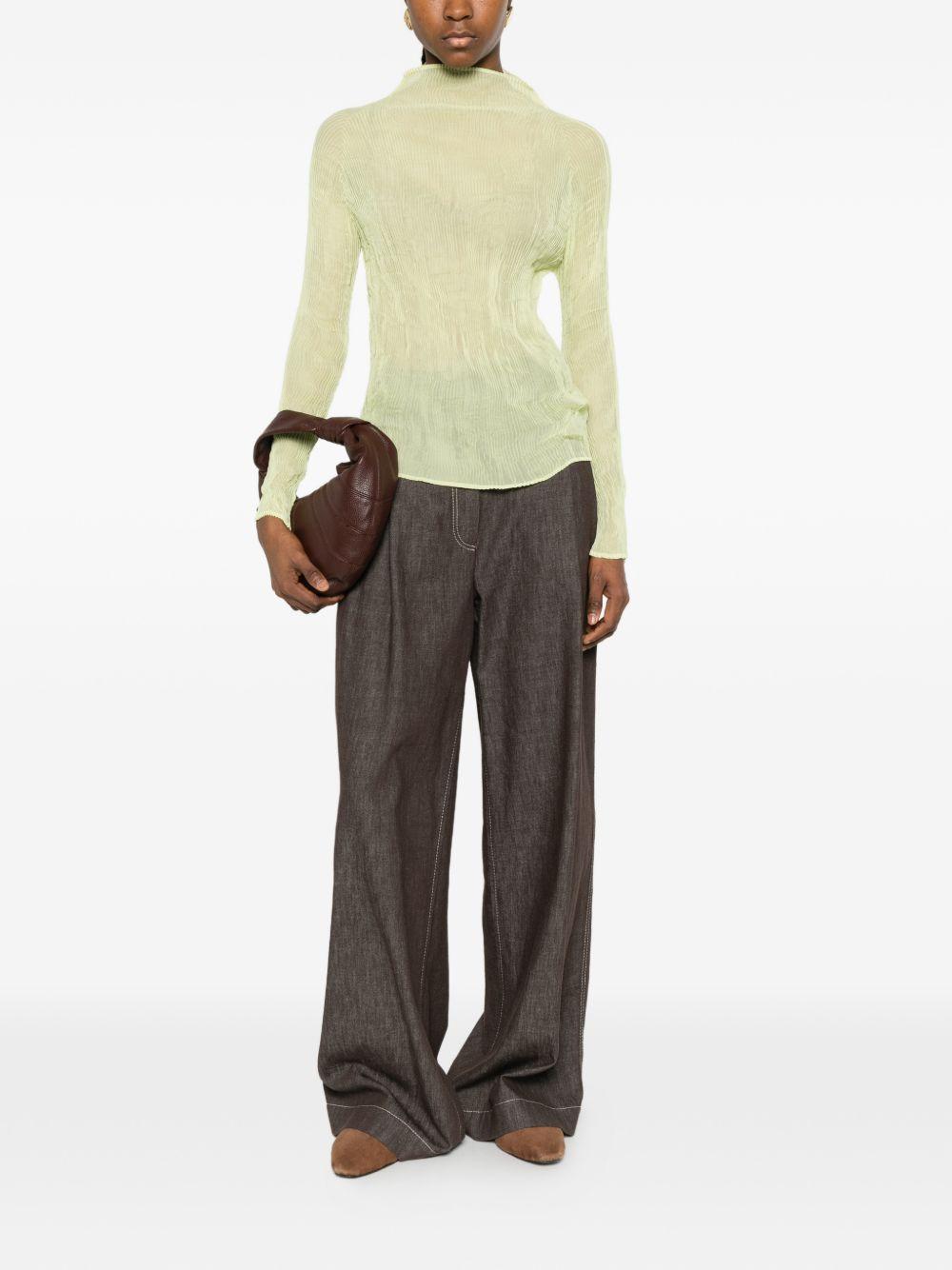 Top a maniche lunghe con design plissettato in verde lime Issey miyake  - donna 