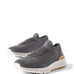 Sneakers in cotone e pelle di vitello in grigio Brunello cucinelli - uomo 