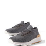 Sneakers in cotone e pelle di vitello in grigio Brunello cucinelli - uomo 