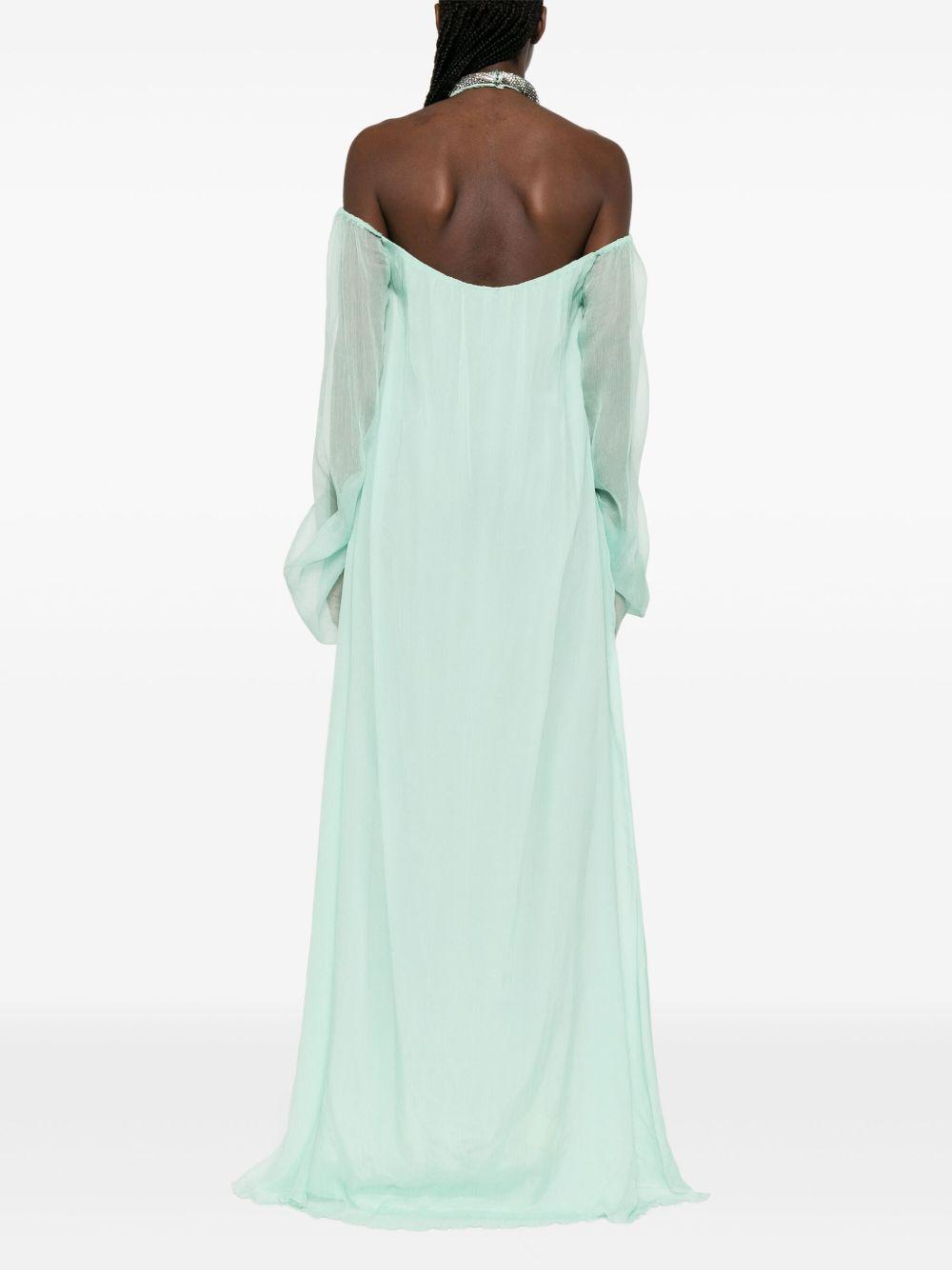 Abito lungo in seta con dettaglio con cristalli in verde acqua Amen - donna 