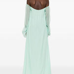 Abito lungo in seta con dettaglio con cristalli in verde acqua Amen - donna 