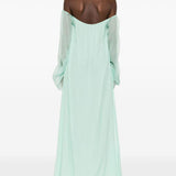 Abito lungo in seta con dettaglio con cristalli in verde acqua Amen - donna 