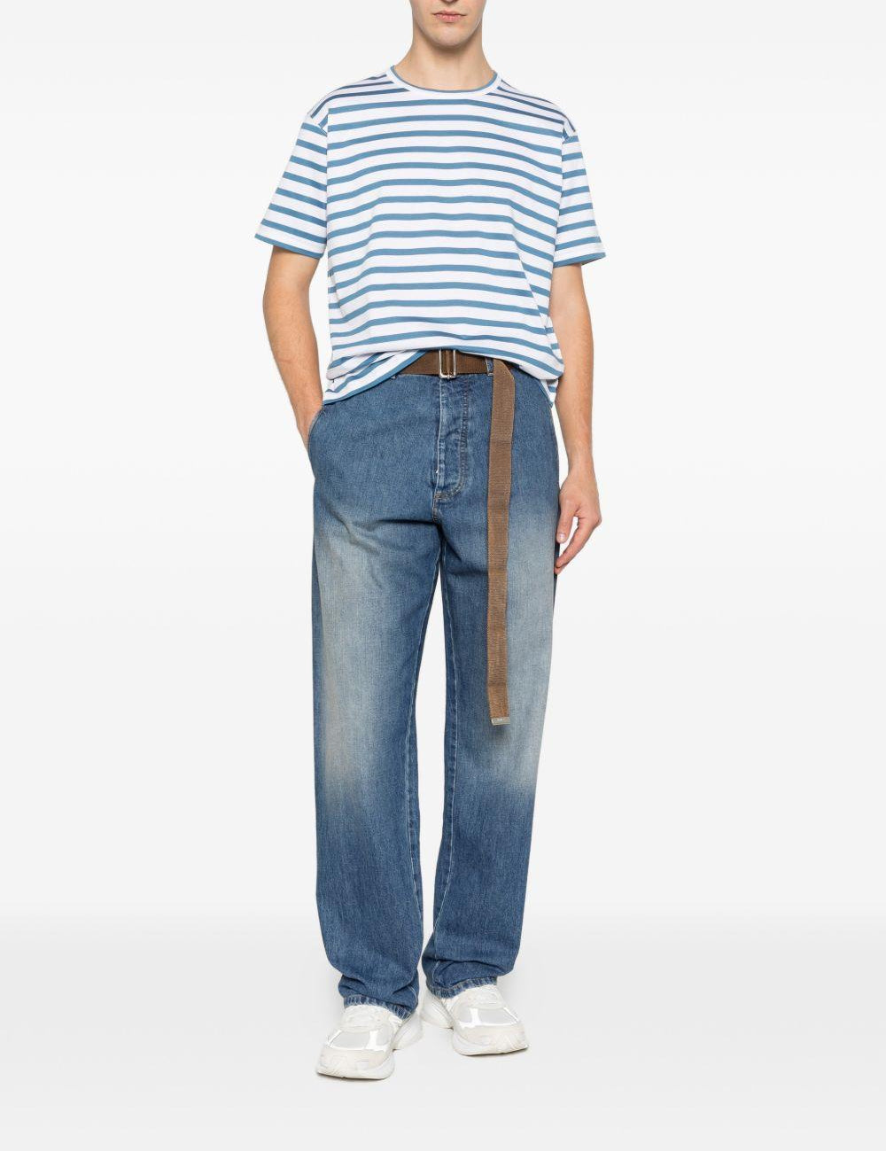 T-shirt a righe in blu e bianco Junya watanabe - uomo 