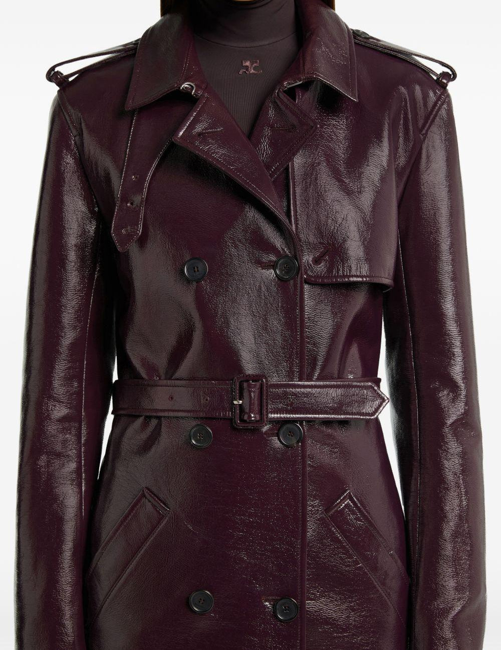 Trench a doppio petto in vinile in bordeaux Courrèges - donna 
