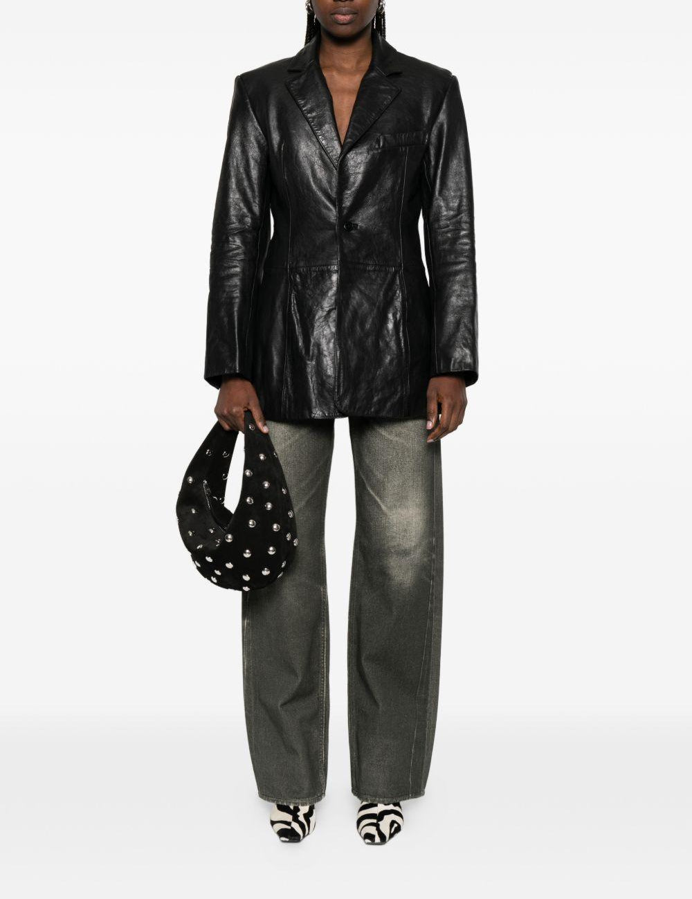 Blazer squadrato in pelle in nero Alexander wang - donna 