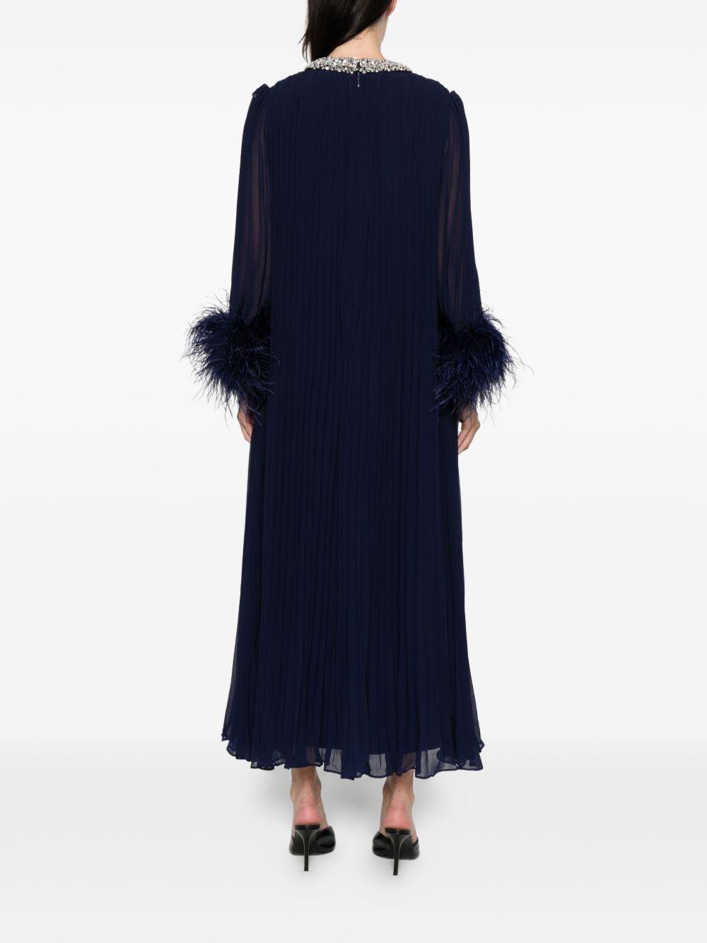 Abito lungo con piume in blu Self-Portrait - donna 