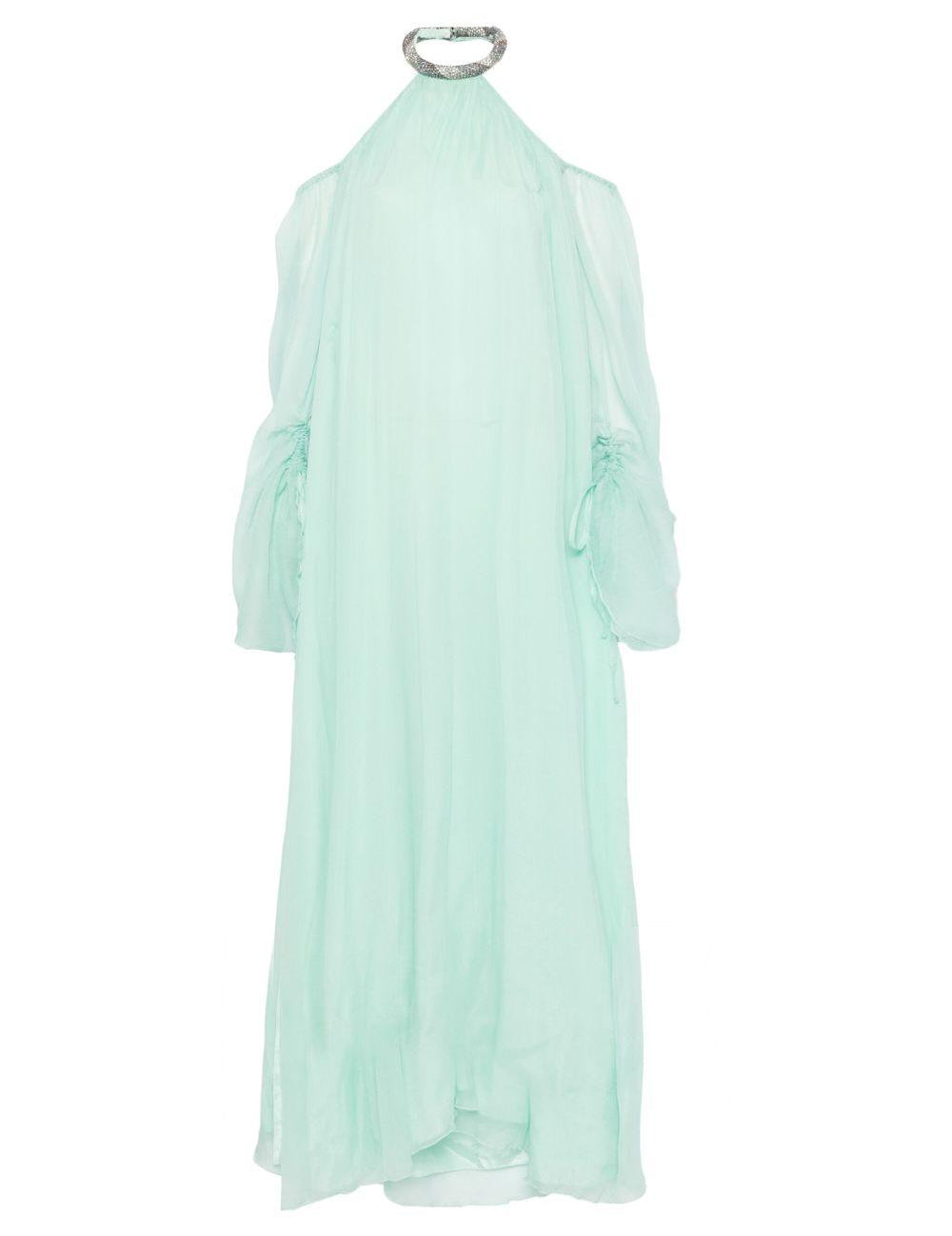 Abito lungo in seta con dettaglio con cristalli in verde acqua Amen - donna 