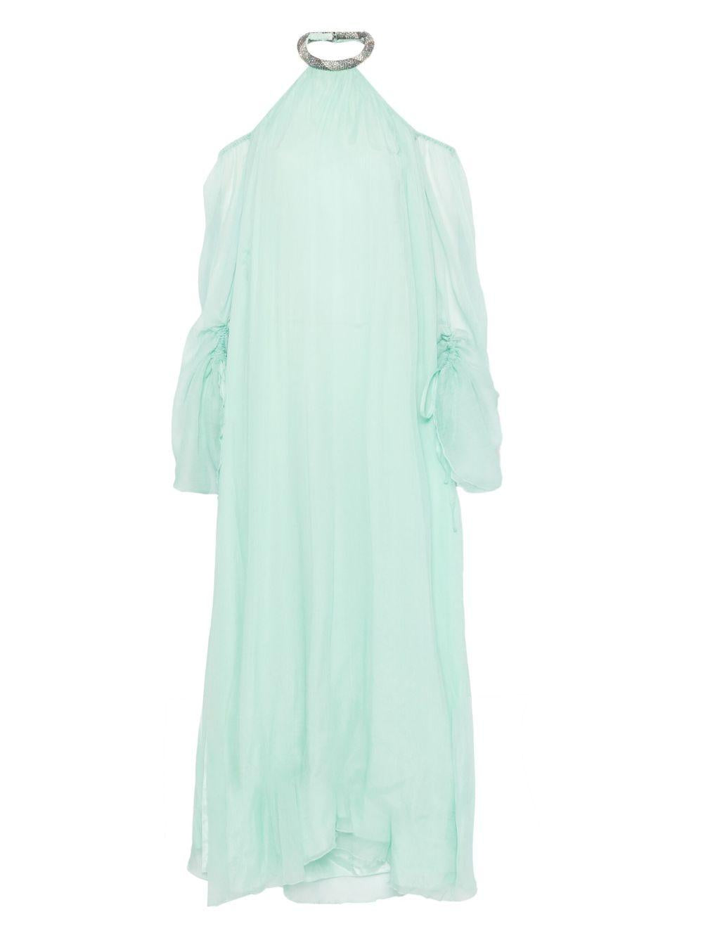 Abito lungo in seta con dettaglio con cristalli in verde acqua Amen - donna 