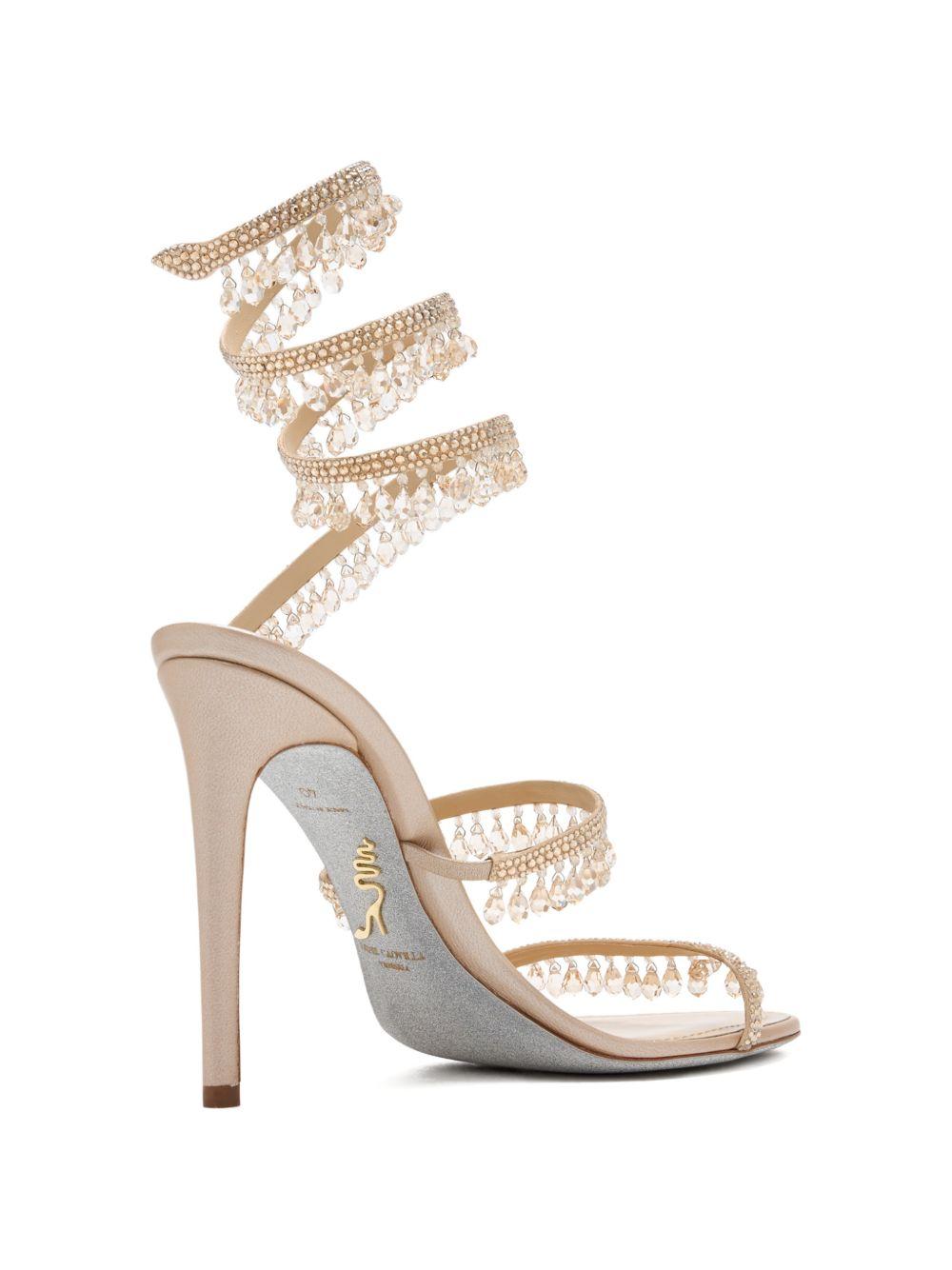 Sandali con tacco decorati con cristalli in beige Rene caovilla - donna 