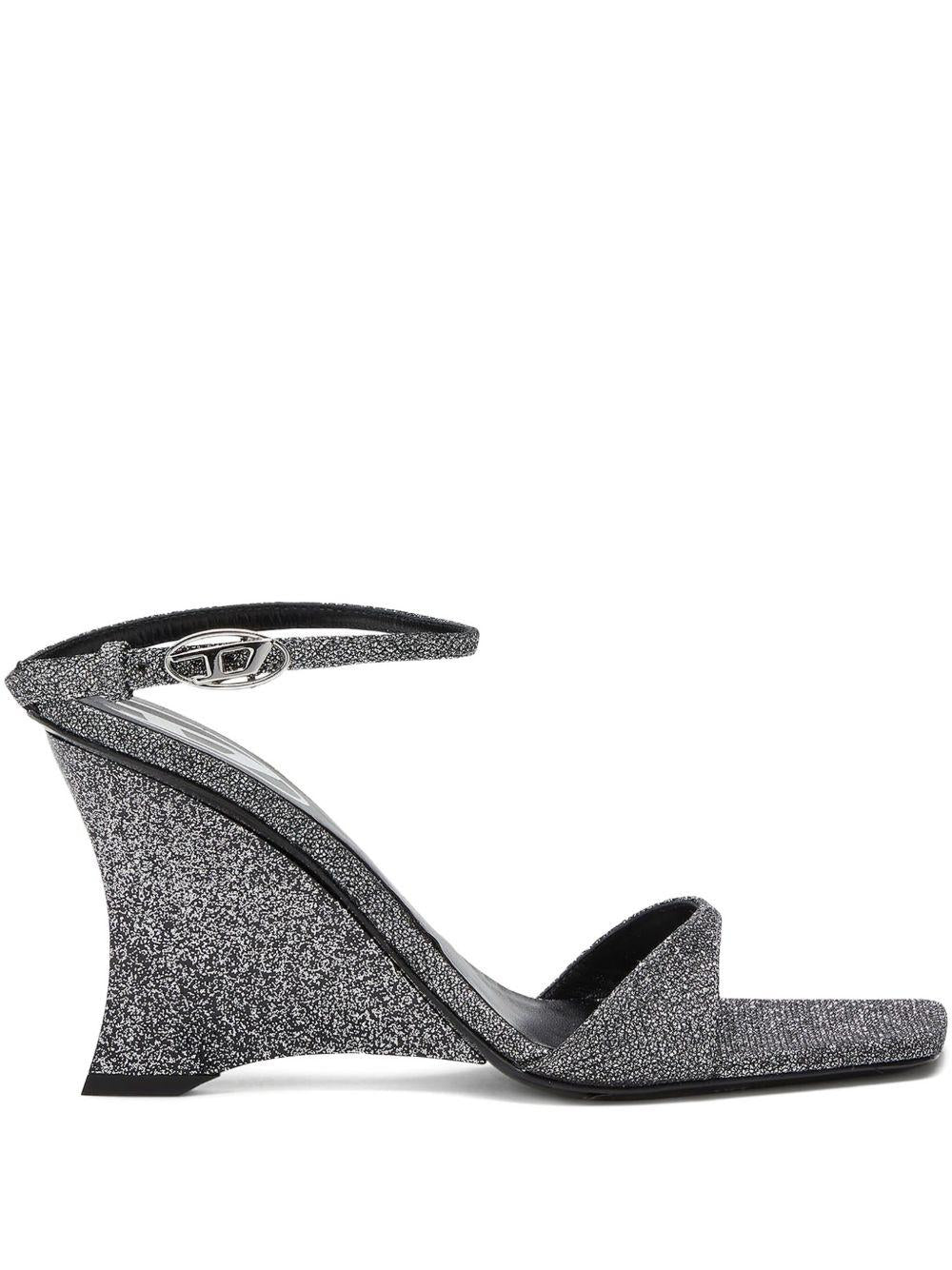 Sandali con zeppa D-Amber in argento Diesel - donna 