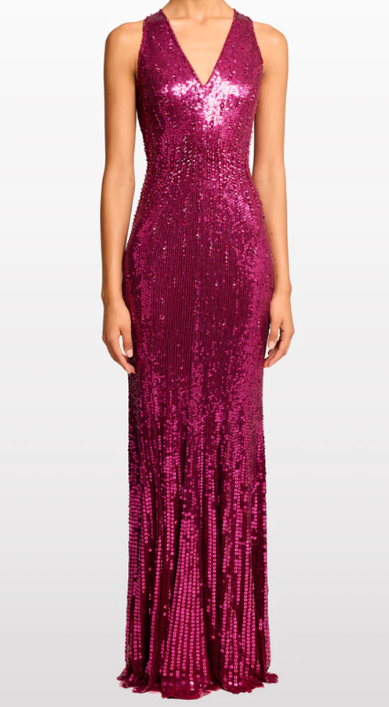 Abito lungo con paillettes black flower in viola Jenny packham - donna 