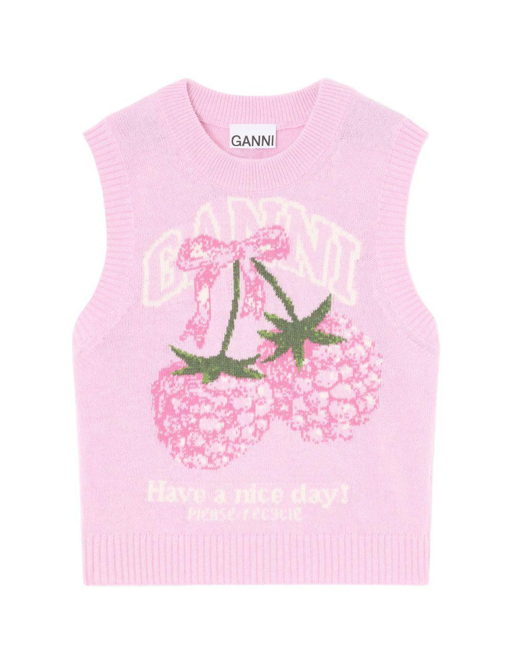Gilet in maglia con grafica in rosa Ganni - donna 