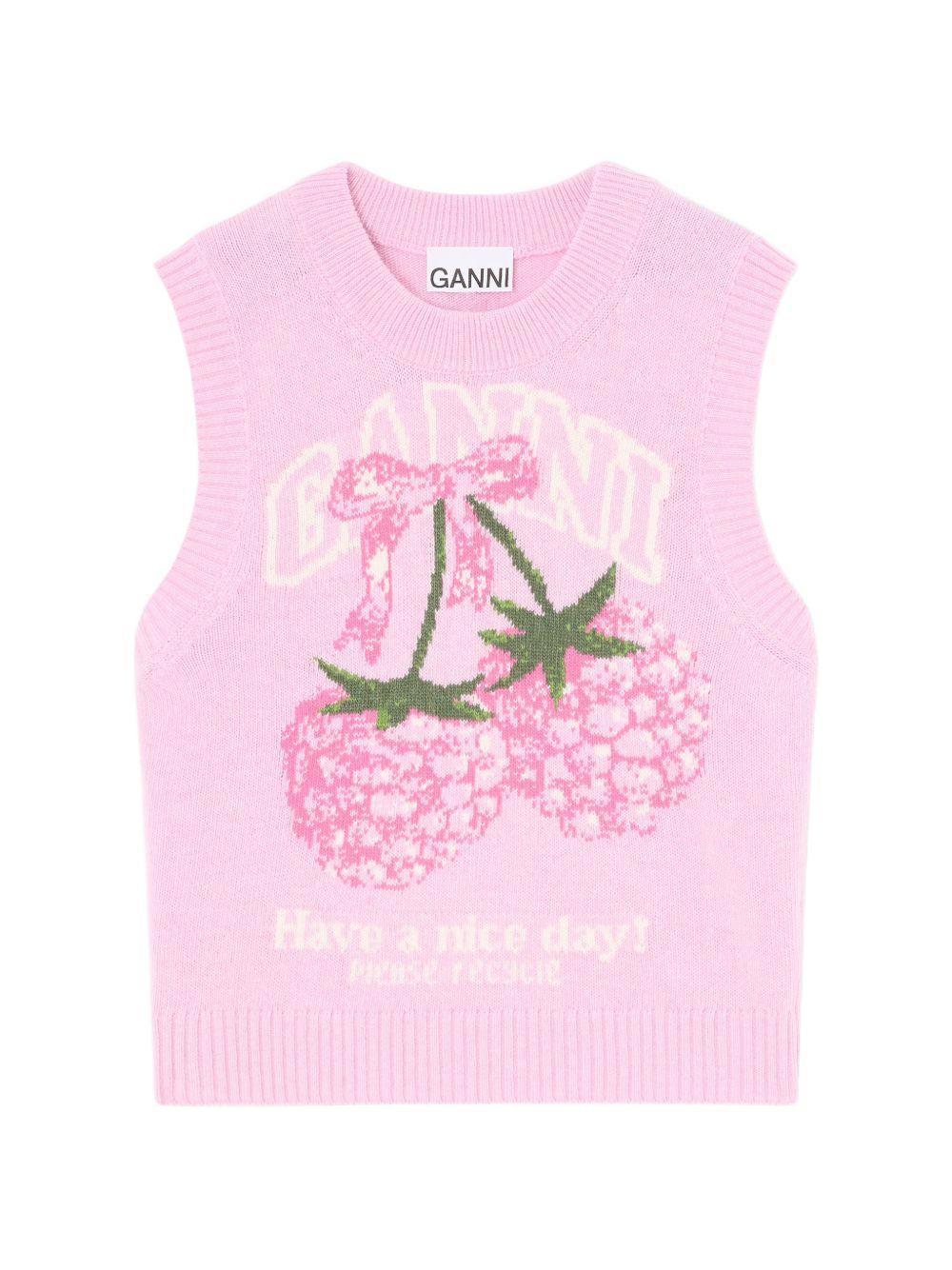 Gilet in maglia con grafica in rosa Ganni - donna 