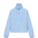 Camicia in popeline a collo alto in celeste 