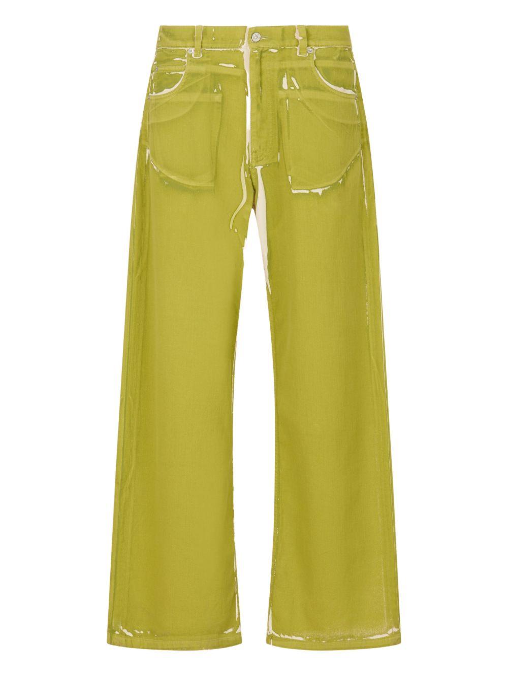 Jeans a gamba larga con stampa in verde Marni - uomo 
