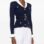 Cardigan a coste con cintura in blu 