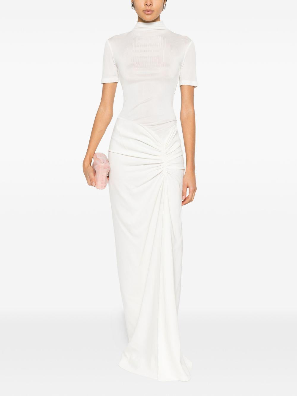 Abito lungo con collo alto e ruches in bianco Christopher esber - donna 