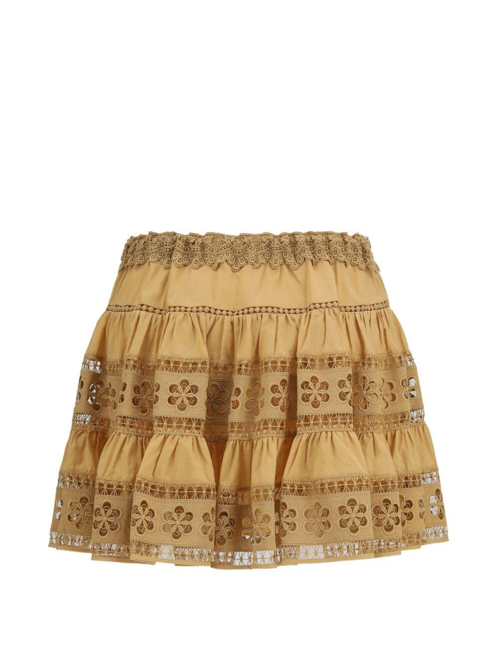 Gonna mini ricamata in beige CHARO RUIZ IBIZA 1989 