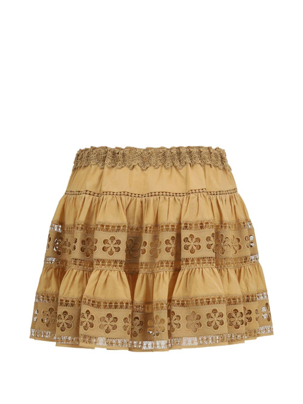 Gonna mini ricamata in beige CHARO RUIZ IBIZA 1989 