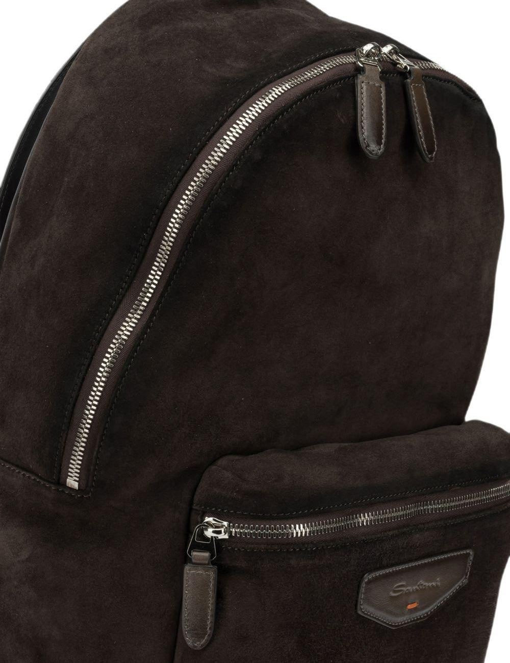 Zaino in pelle scamosciata con logo in marrone 