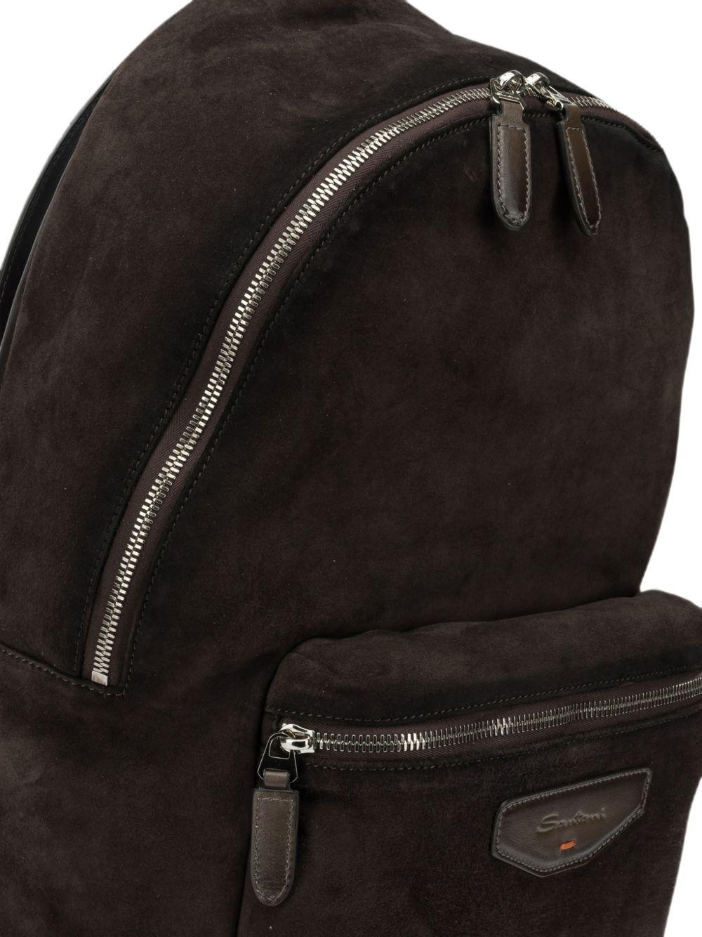 Zaino in pelle scamosciata con logo in marrone 