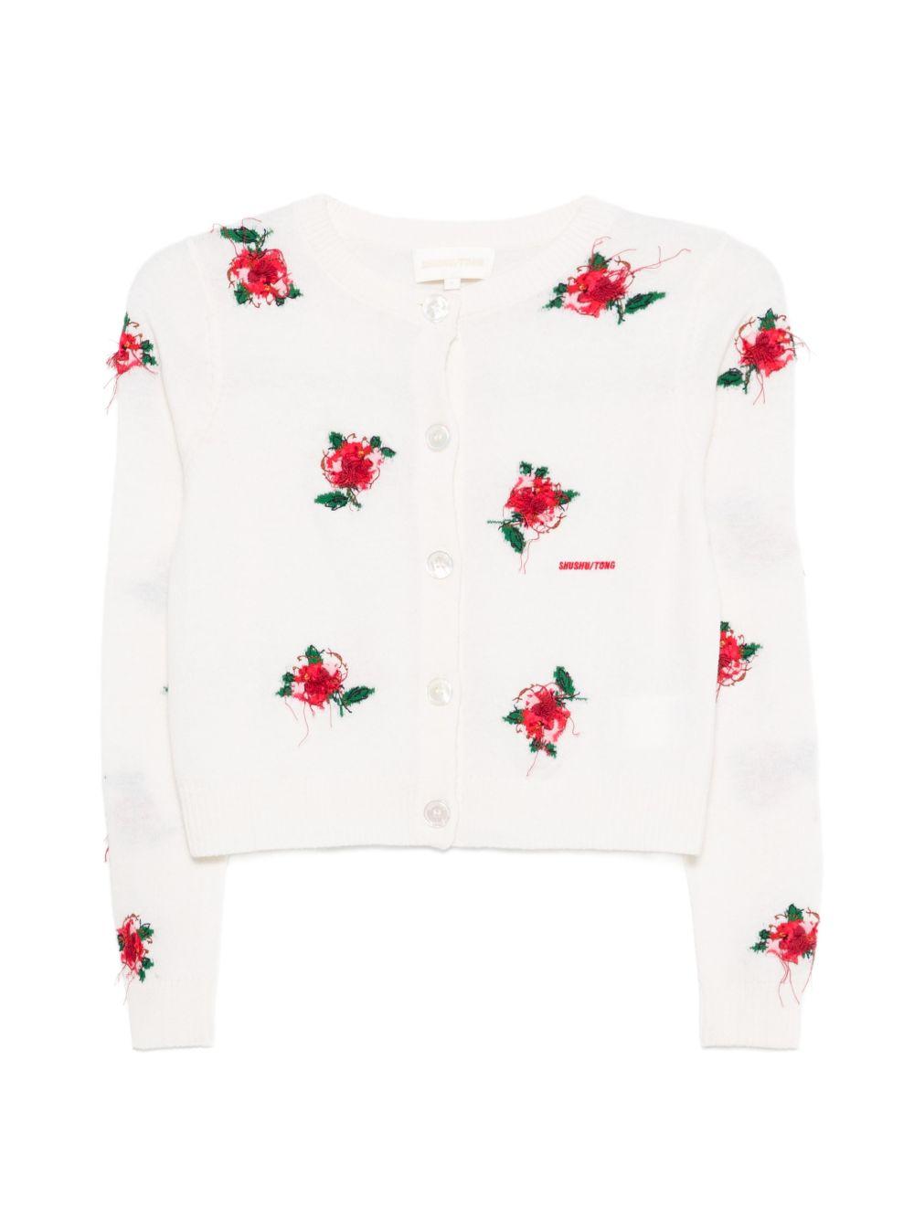 Cardigan con decorazione a fiori in bianco e rosso SHUSHU/TONG - donna 