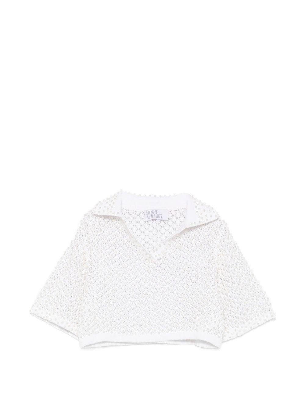 Top in maglia con perle in bianco 