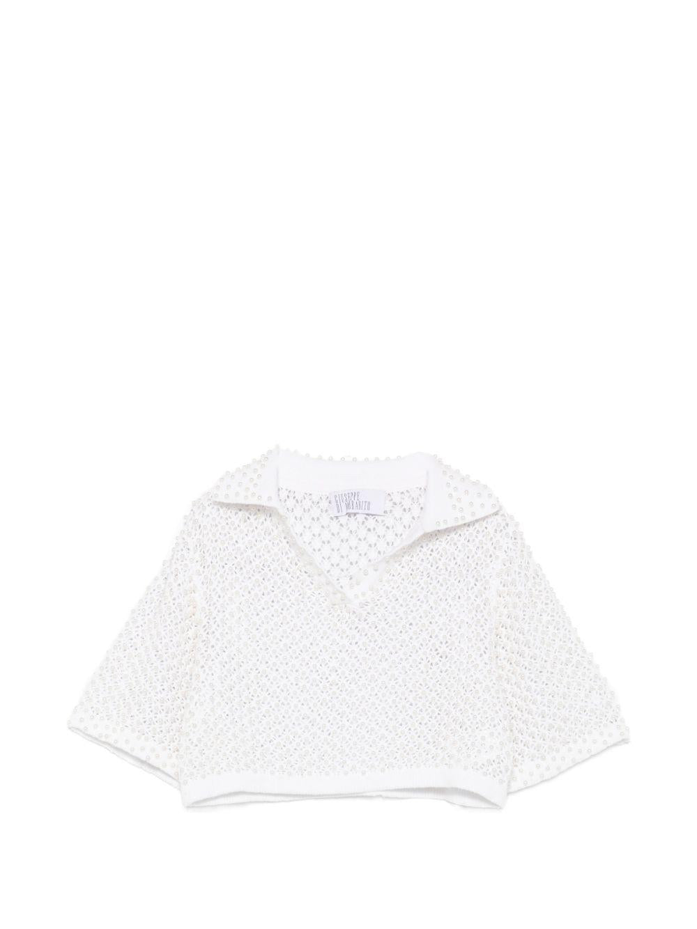 Top in maglia con perle in bianco 