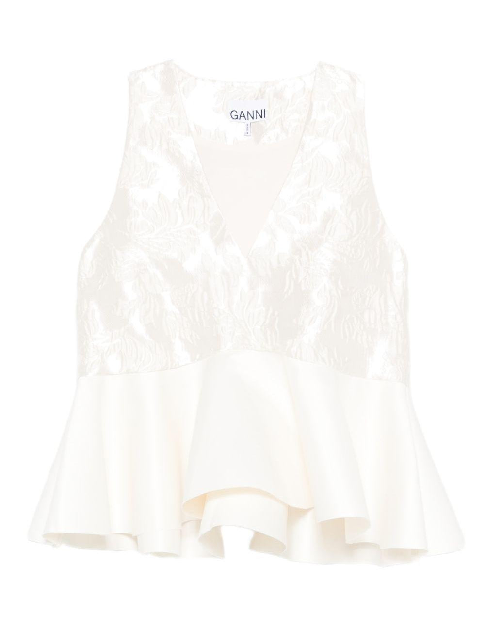 Top con peplum in bianco Ganni - donna 