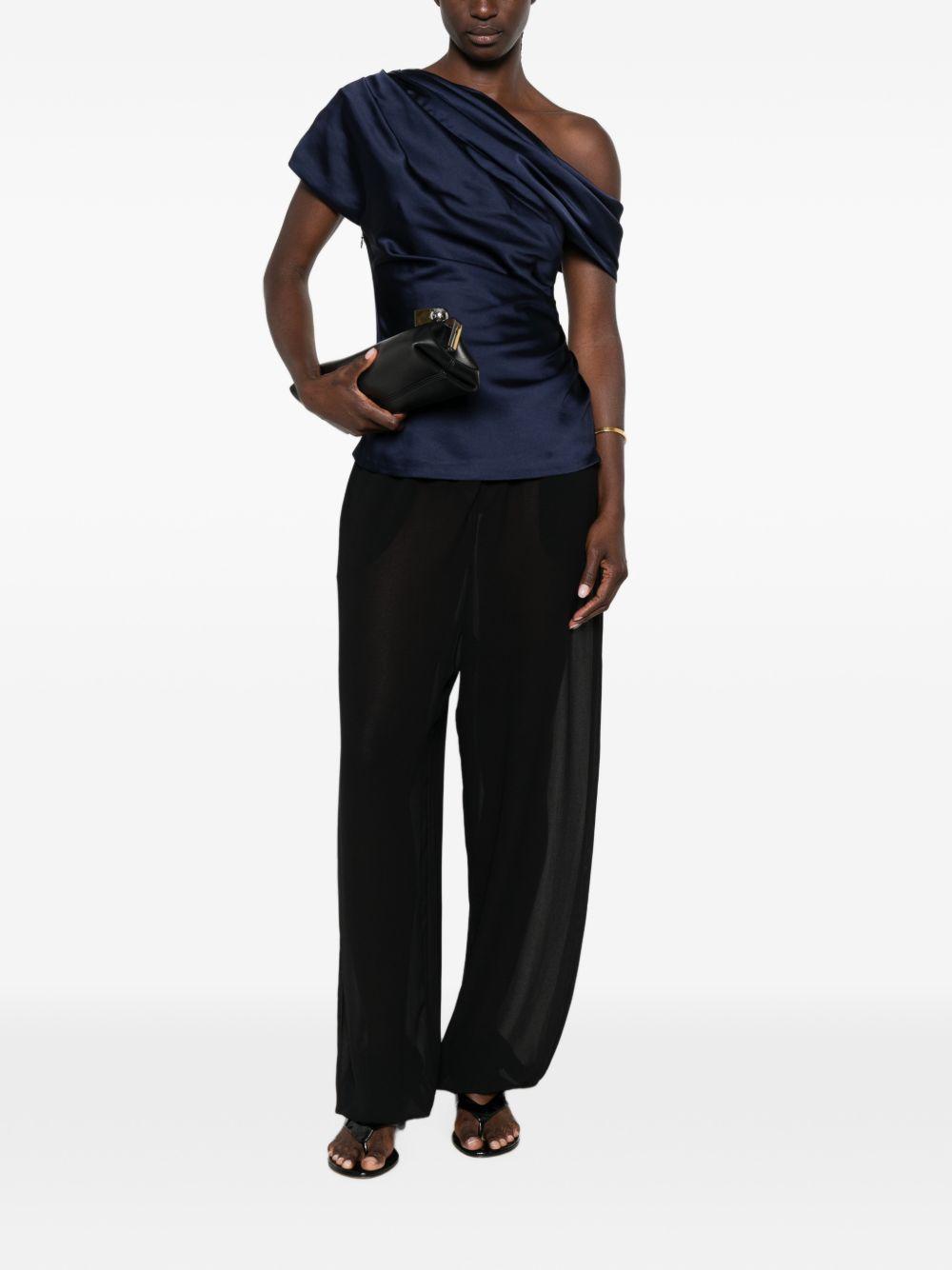 Top in raso monospalla in blu 