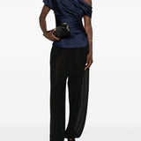 Top in raso monospalla in blu 