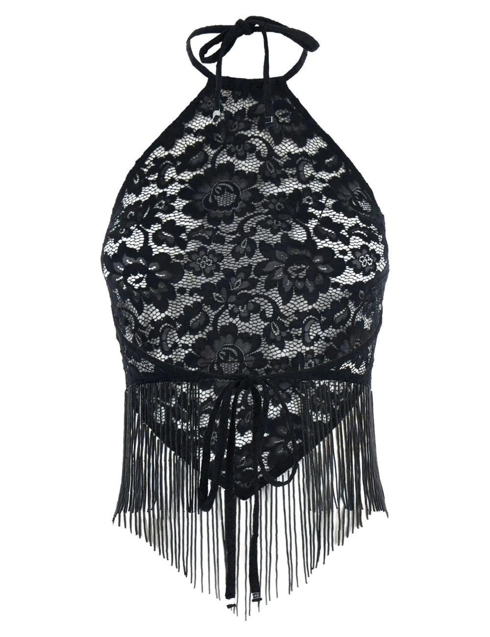 Top in pizzo a fiori in nero Venuja - donna 