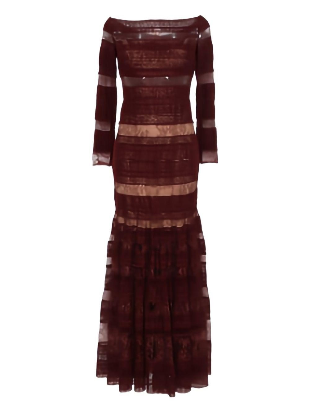 Abito in pizzo con maniche lunghe e spalle scoperte in bordeaux Elie saab - donna 