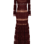 Abito in pizzo con maniche lunghe e spalle scoperte in bordeaux Elie saab - donna 