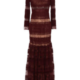 Abito in pizzo con maniche lunghe e spalle scoperte in bordeaux Elie saab - donna 