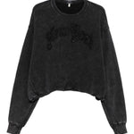 Felpa crop con ricamo in nero R13 - donna 