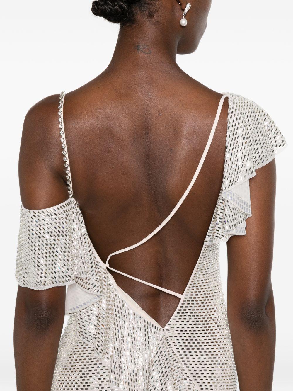Abito lungo decorato con paillettes in beige 