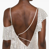 Abito lungo decorato con paillettes in beige 